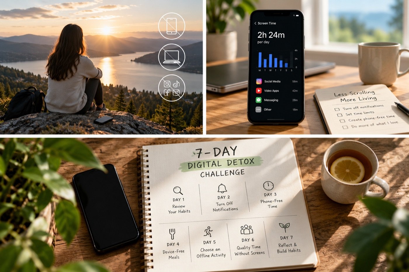 Illustration of a calm seven-day digital detox journey