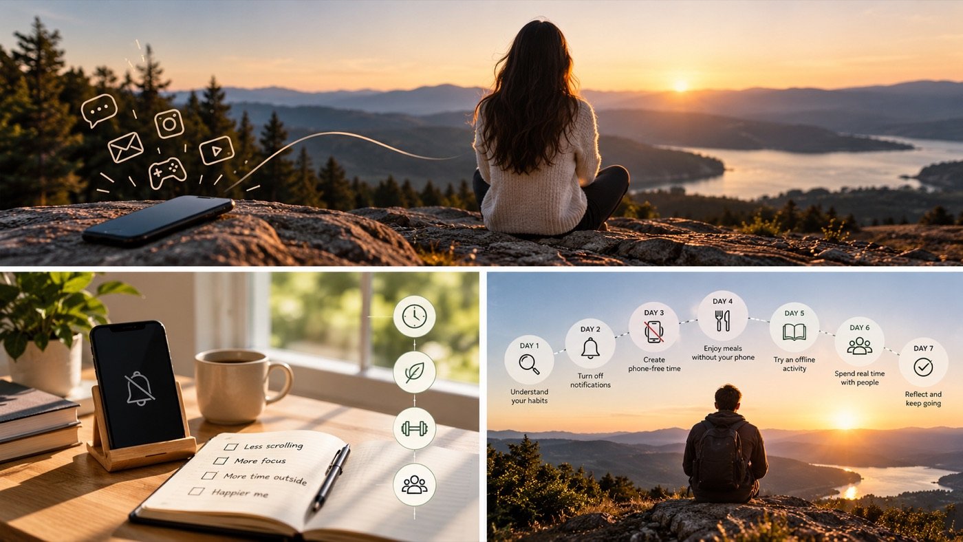 Illustration of disconnecting from screens to reconnect with life